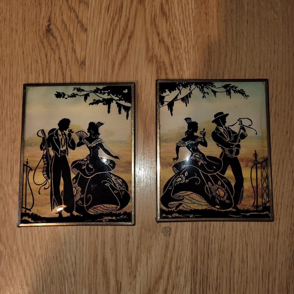 Vintage Reverse Painted Silhoutes